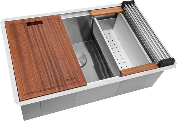 Ruvati RVH8300 32-inch stainless steel workstation kitchen sink with ledge accessories